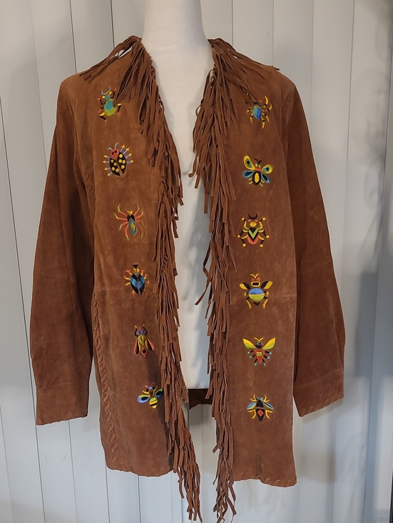 Bob Mackie Jackets & Blazers - Bob Mackie Fringed Suede Bug Embroidered Brown Jacket